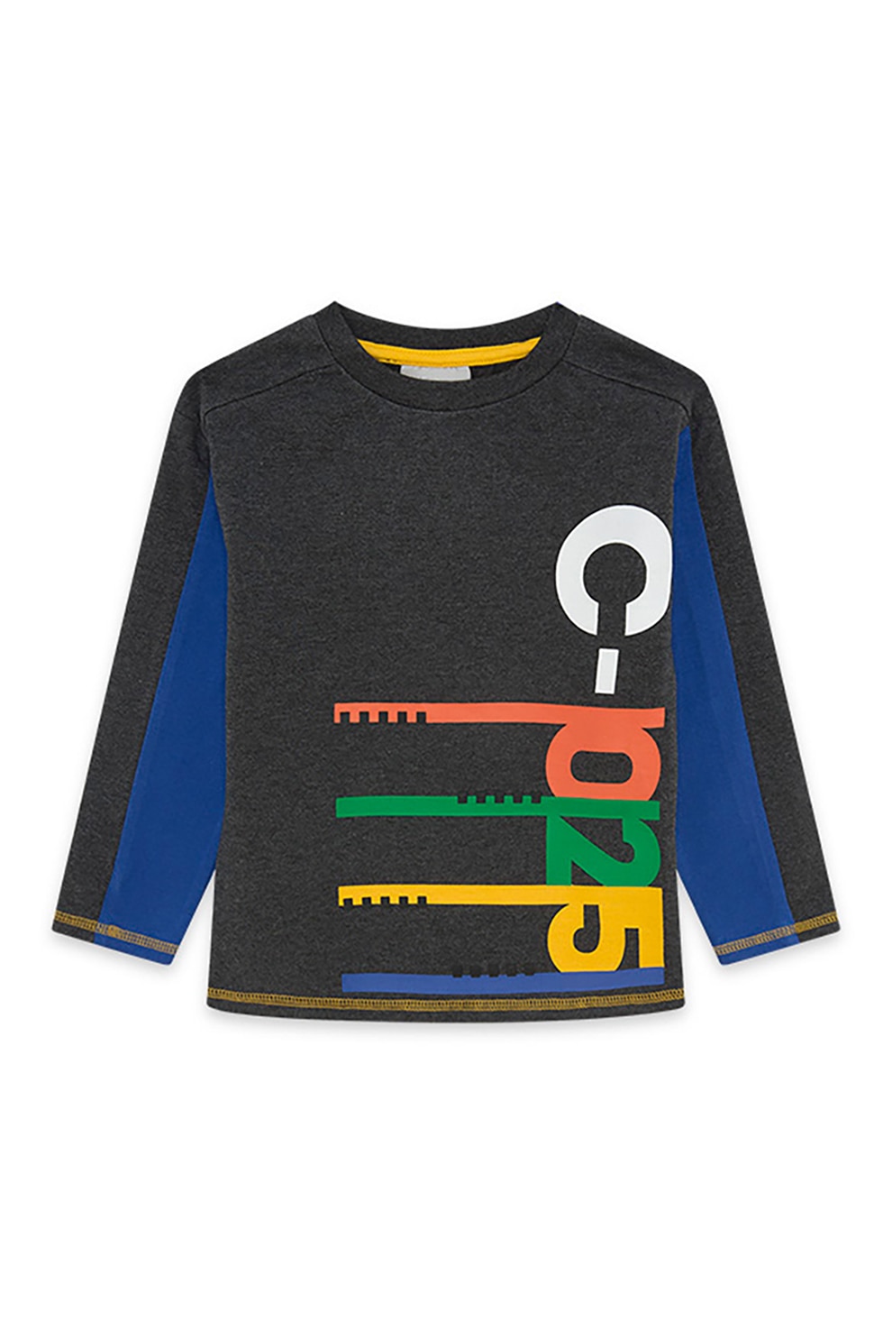 Tuc Tuc, Bluza cu decolteu la baza gatului si maneci raglan, Gri inchis/Albastru/Galben