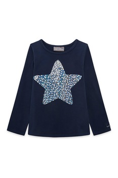 Tuc Tuc, Bluza cu decolteu la baza gatului si aplicatie stea, Bleumarin inchis/Argintiu Tuc Tuc, Bluza cu decolteu la baza gatului si aplicatie stea, Bleumarin inchis/Argintiu