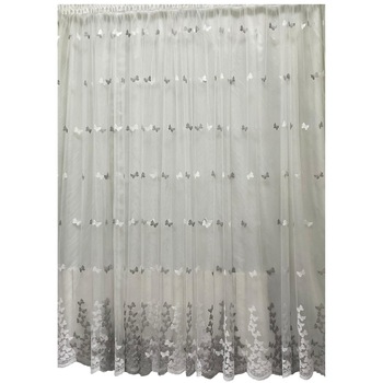Perdea gri/alba cu bordura brodata din colectia  Perdea gri/alba cu bordura brodata din colectia