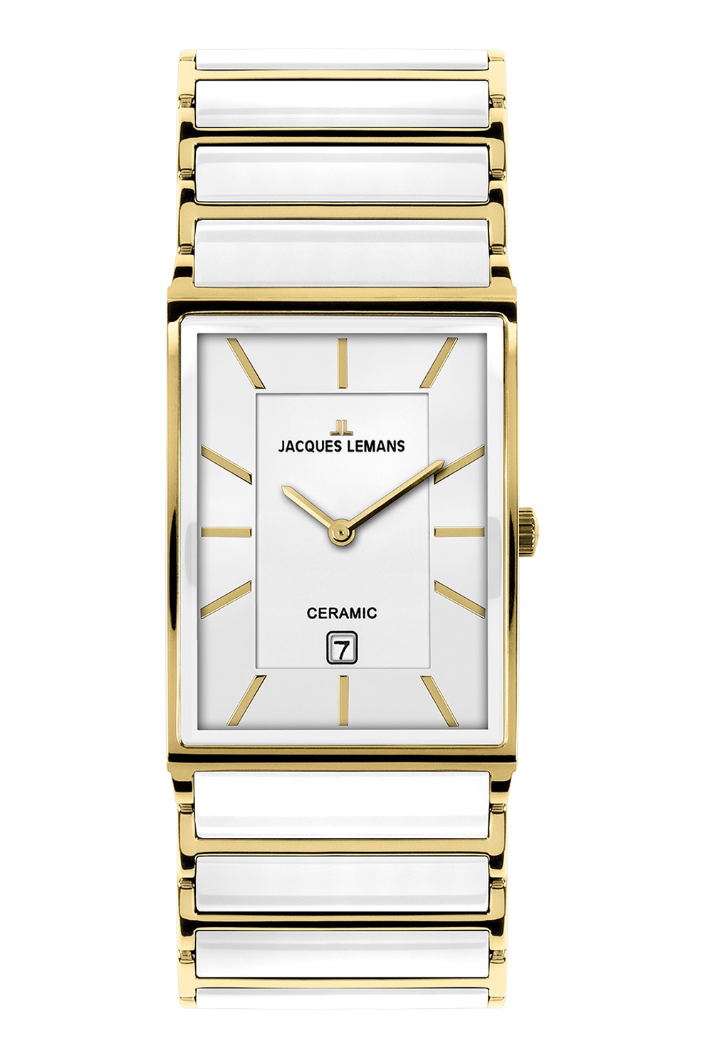 Jacques Lemans, Ceas analog dreptunghiular, Alb/Auriu