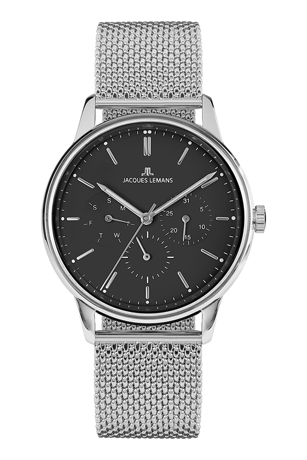 Jacques Lemans, Ceas cronograf unisex de otel inoxidabil, Argintiu/Negru