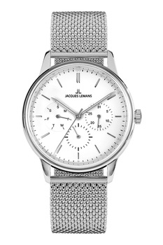 Jacques Lemans, Ceas cronograf unisex de otel inoxidabil, Argintiu Jacques Lemans, Ceas cronograf unisex de otel inoxidabil, Argintiu