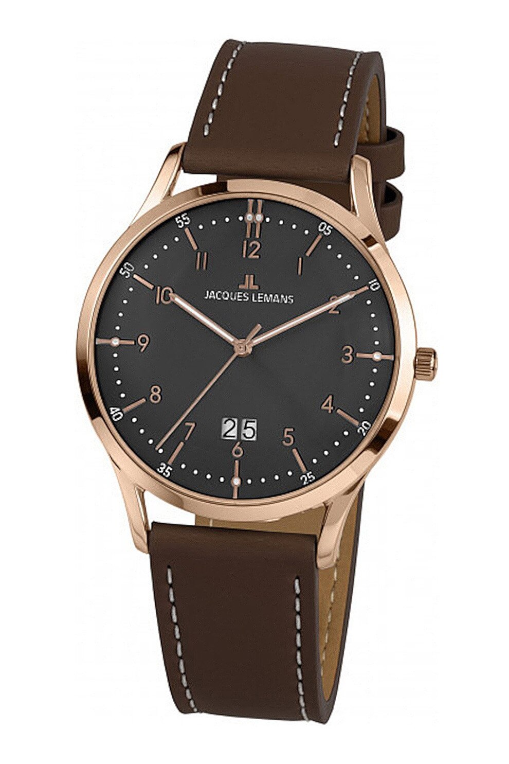 Jacques Lemans, Ceas quartz cu o curea de piele, Maro inchis