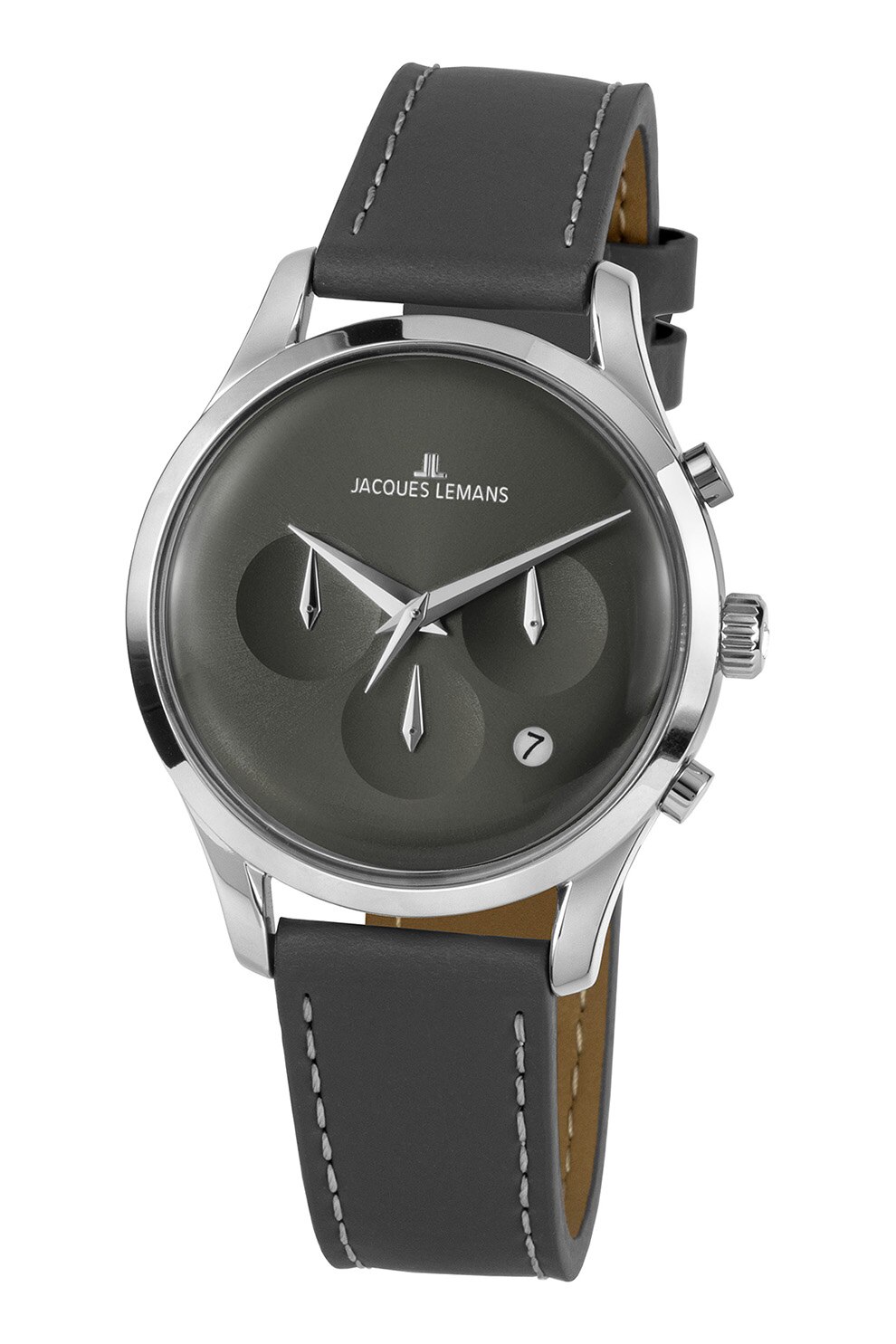 Jacques Lemans, Ceas analog cu o curea de piele, Gri inchis