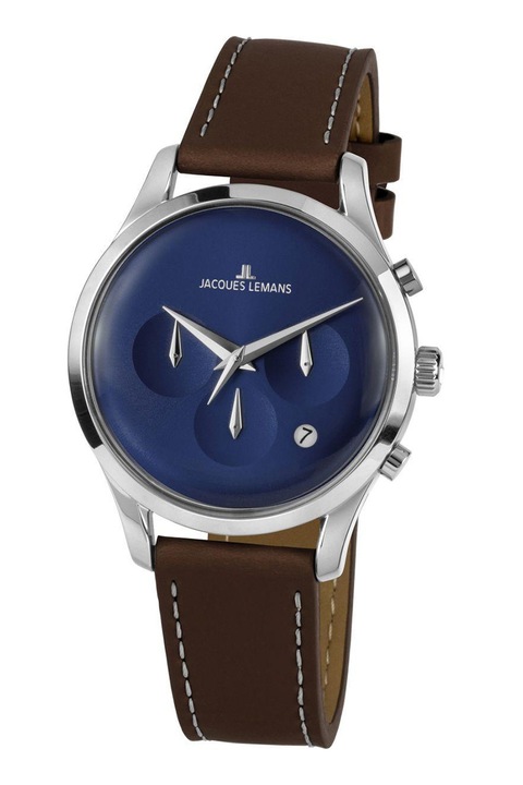 Jacques Lemans, Bőrszíjas analóg karóra, Sötétbarna