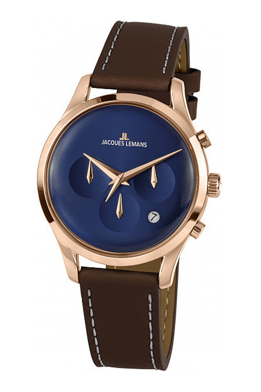 Jacques Lemans, Ceas cronograf unisex cu o curea de piele, Maro inchis