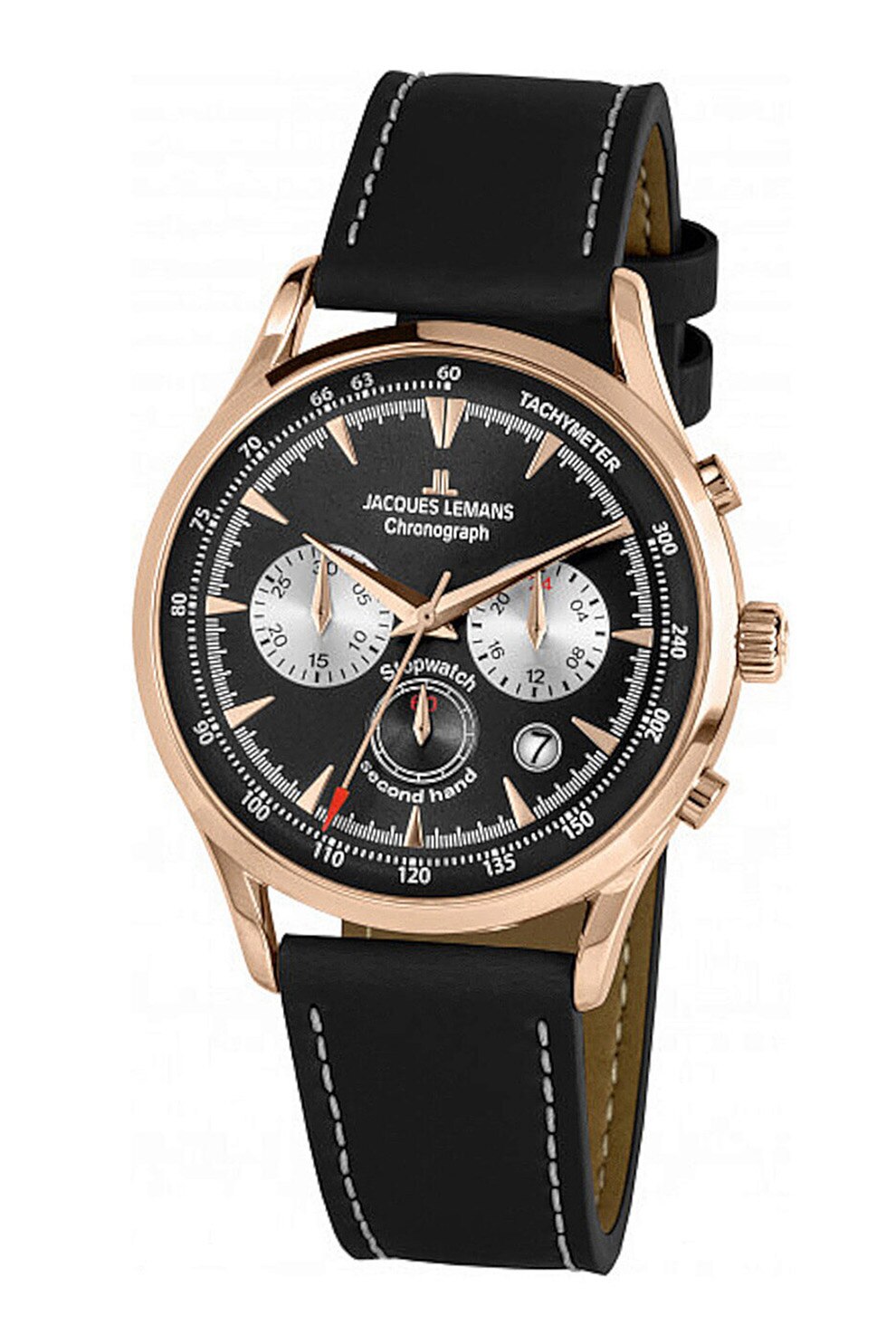Jacques Lemans, Ceas cronograf cu o curea de piele, Negru