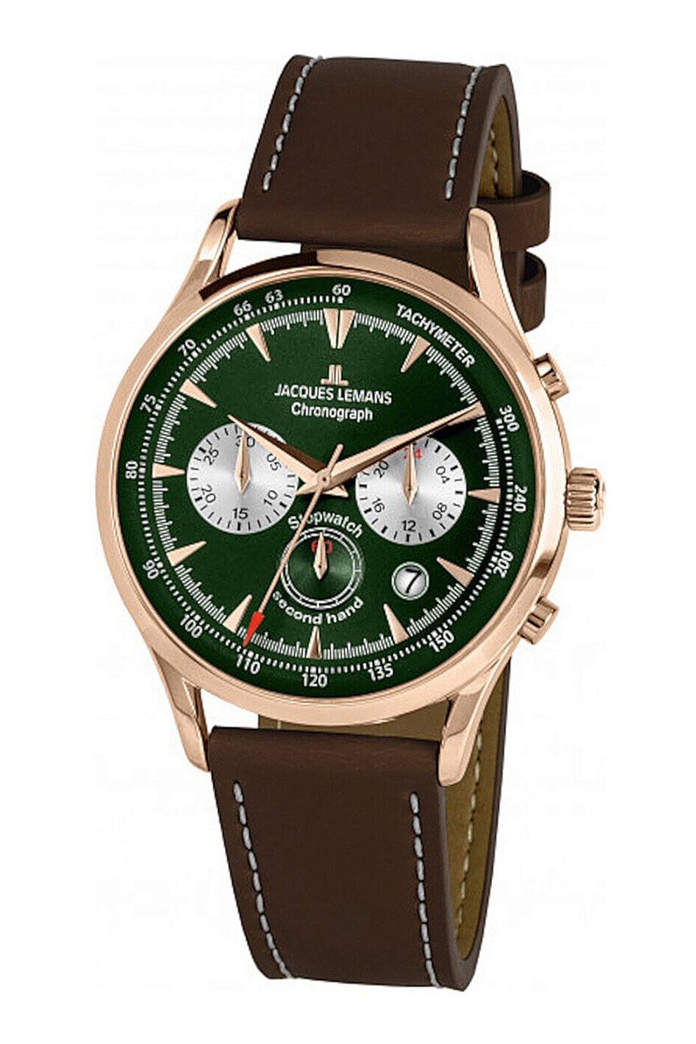 Jacques Lemans, Ceas cronograf cu o curea de piele, Maro inchis