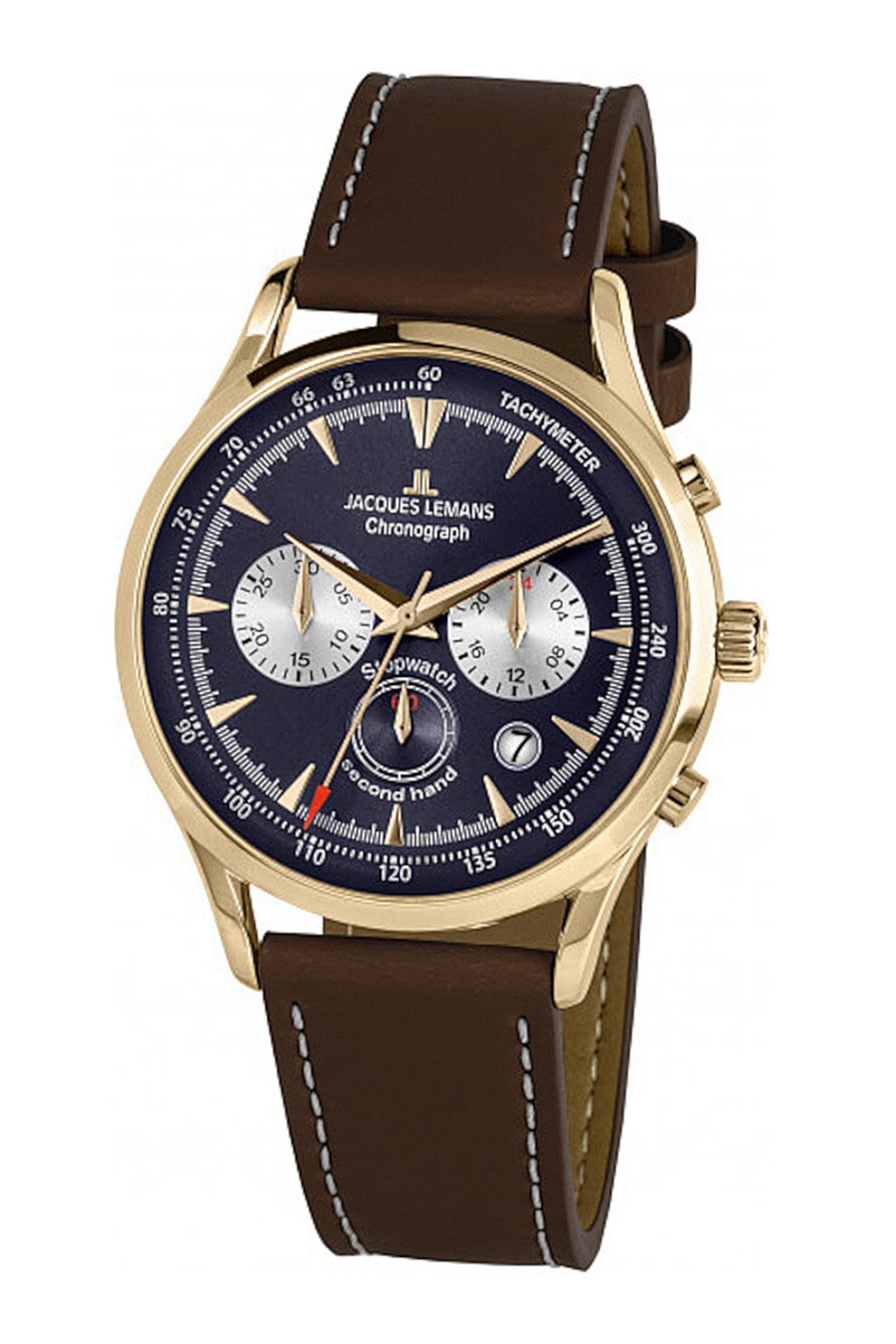 Jacques Lemans, Ceas cronograf cu o curea de piele, Maro inchis