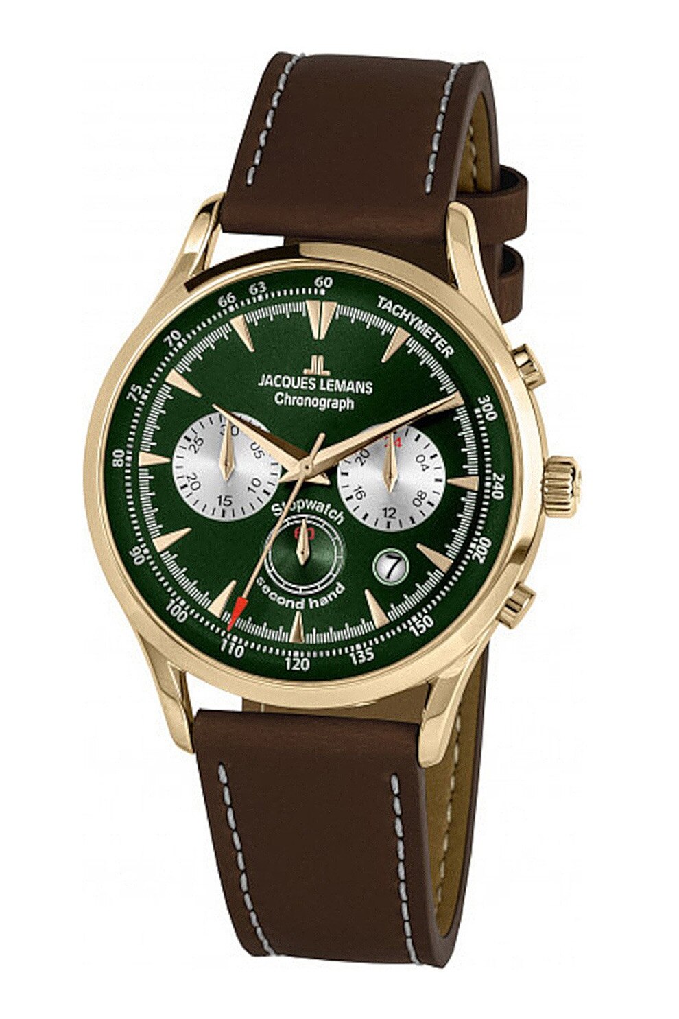 Jacques Lemans, Ceas cronograf cu o curea de piele, Maro inchis
