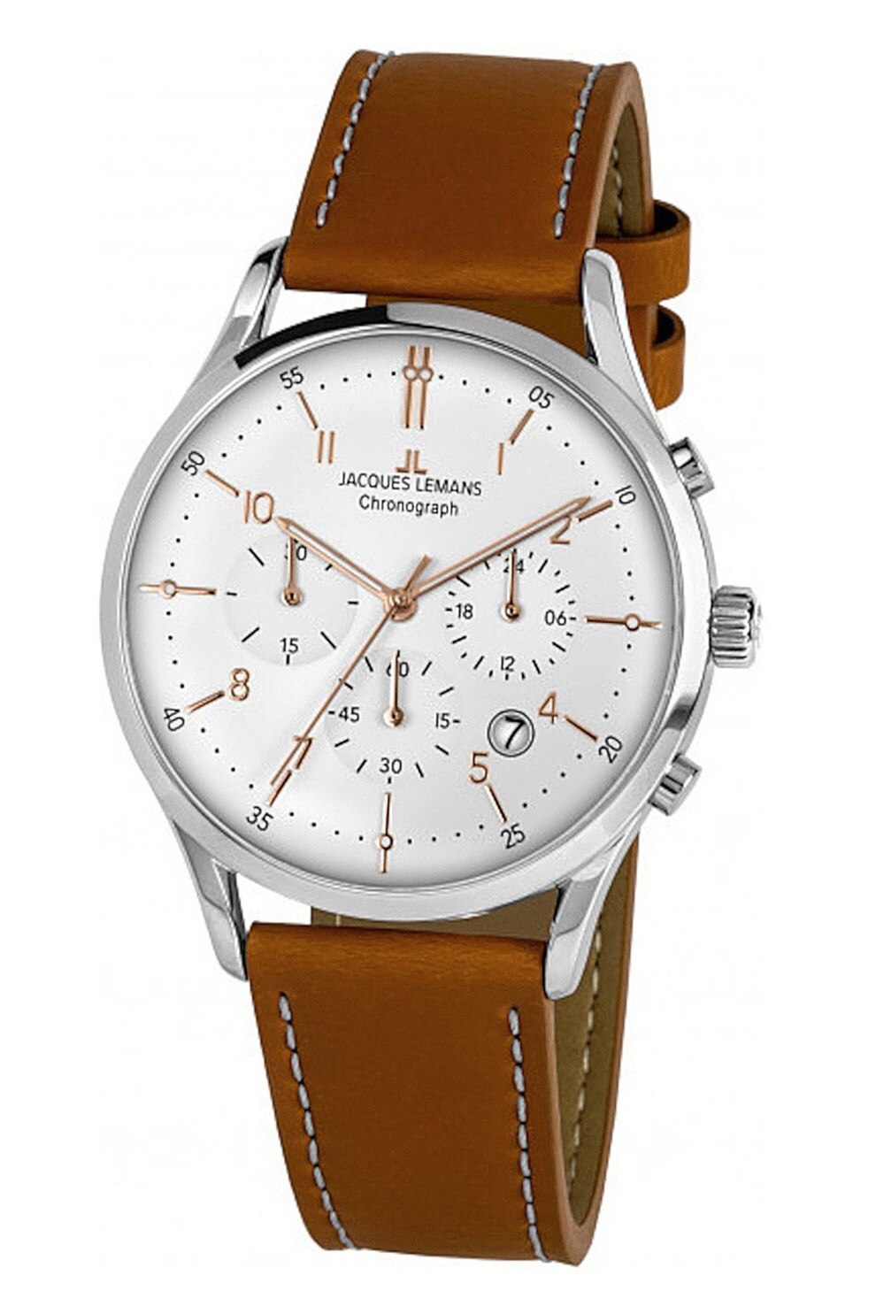 Jacques Lemans, Ceas cronograf cu o curea de piele, Maro caramel