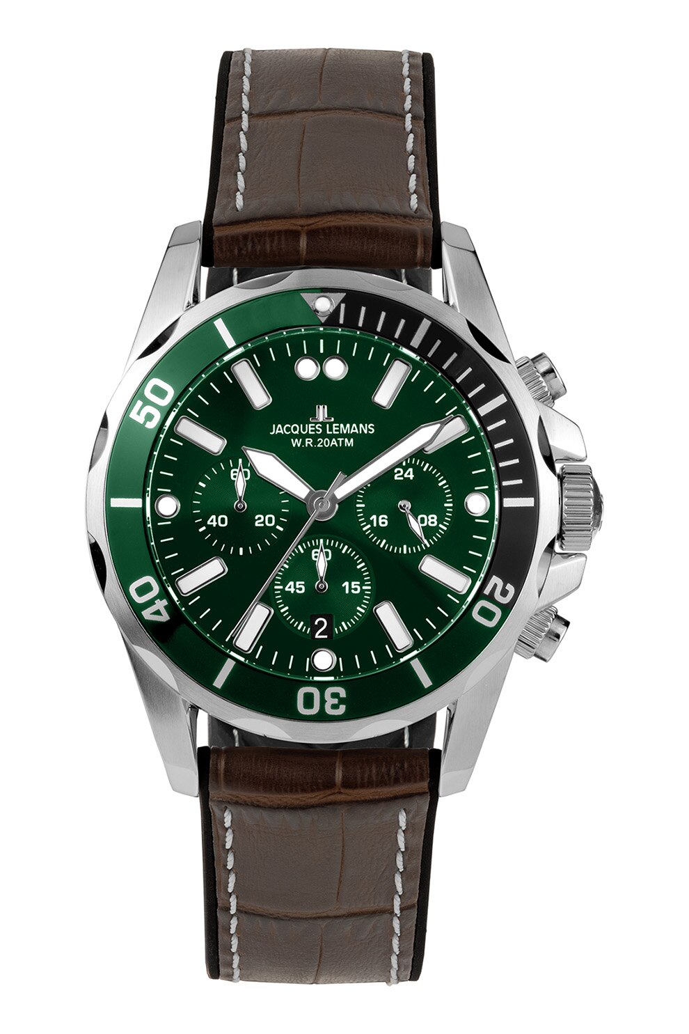 Jacques Lemans, Ceas cronograf cu o curea de piele cu model piele de reptila, Maro inchis