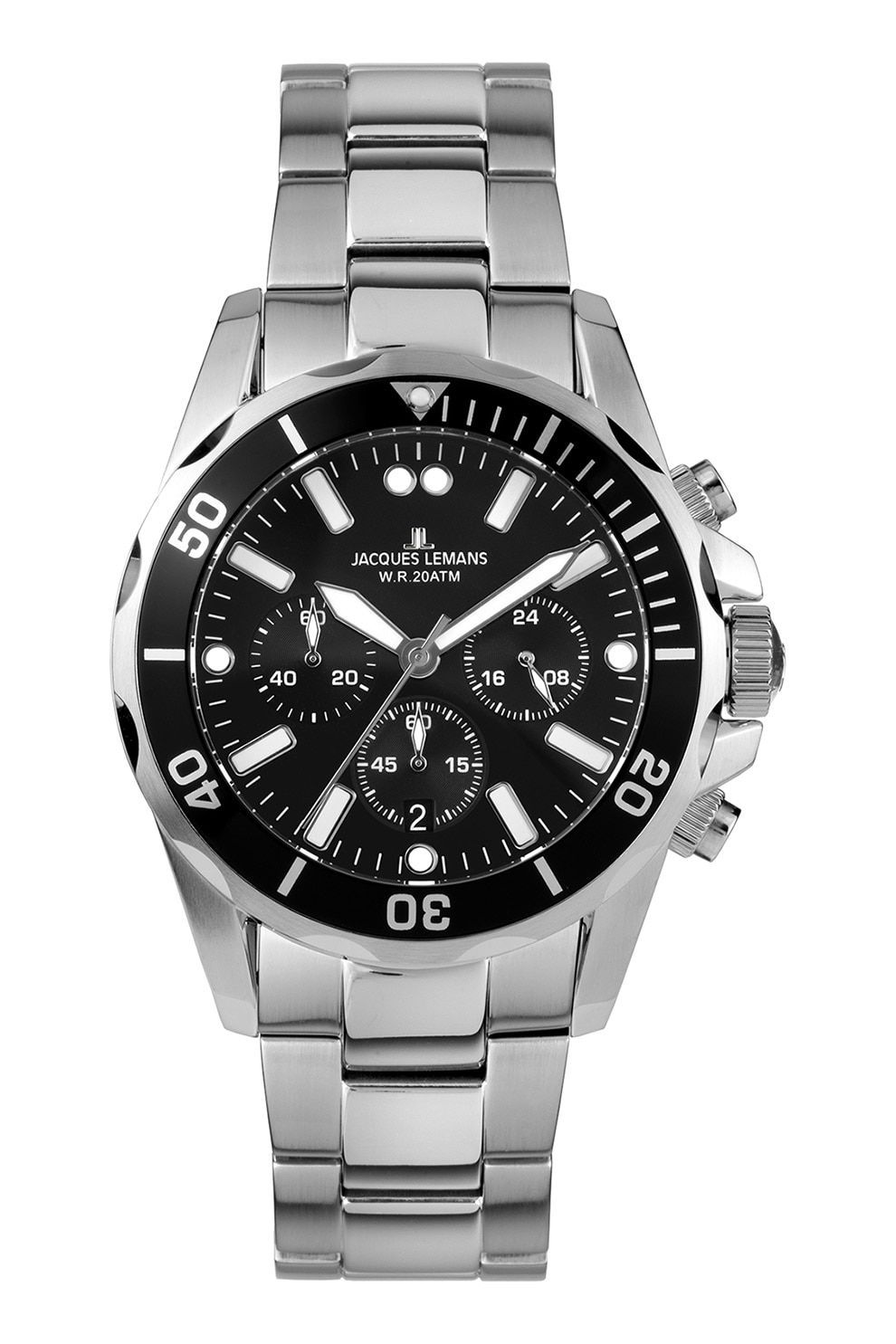 Jacques Lemans, Ceas cronograf cu bratara metalica, Argintiu