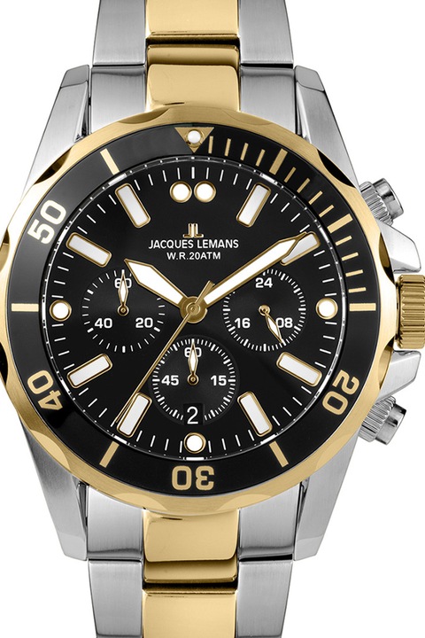 Jacques Lemans, Ceas cronograf cu bratara metalica, Argintiu/Auriu