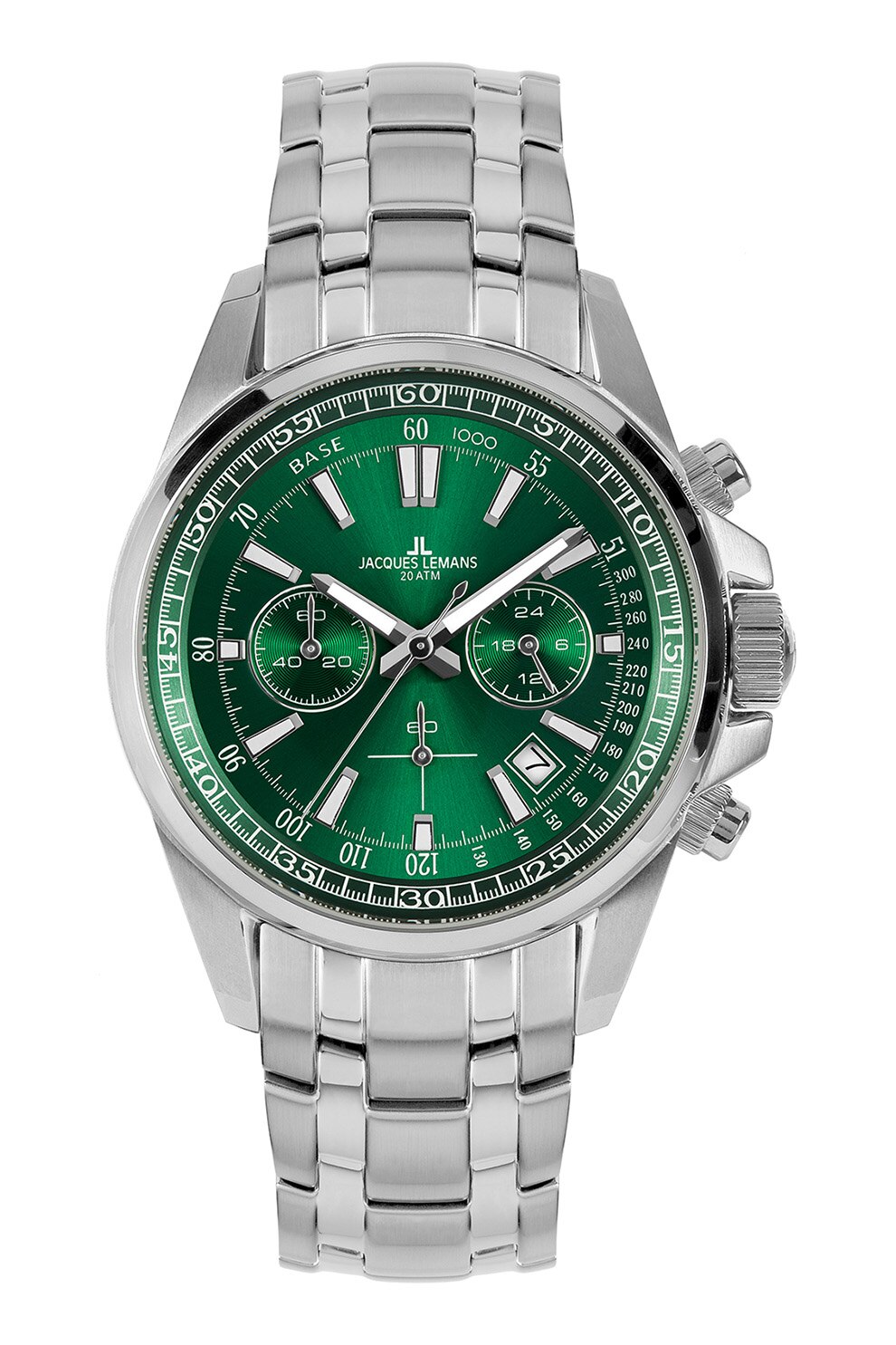 Jacques Lemans, Ceas cronograf cu bratara de otel inoxidabil, Argintiu