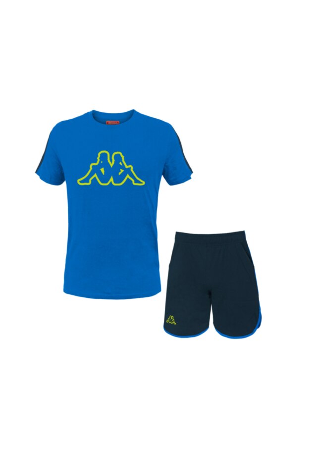 Pijama Barbati Kappa din bumbac, cu detalii contrastante, Albastru, XL