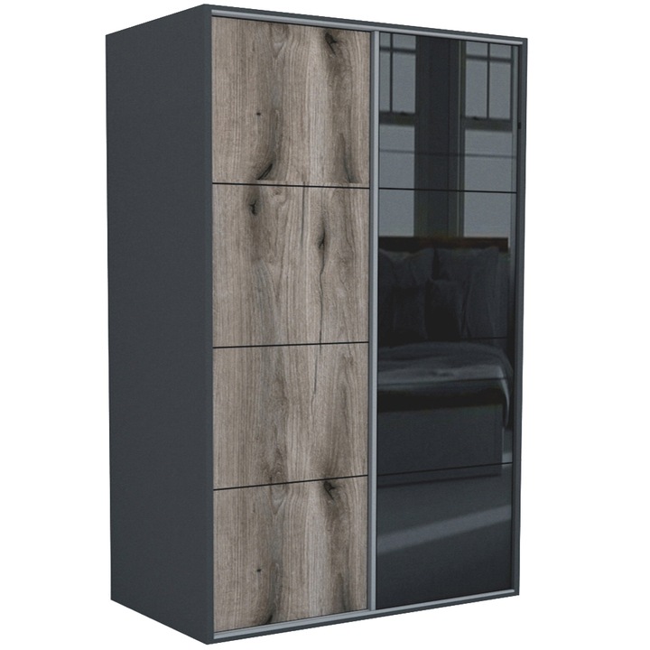 Dressing Genarom LEX A, Gri / Stejar Monastery / Negru Lucios L, 171 x 240 x 66 cm