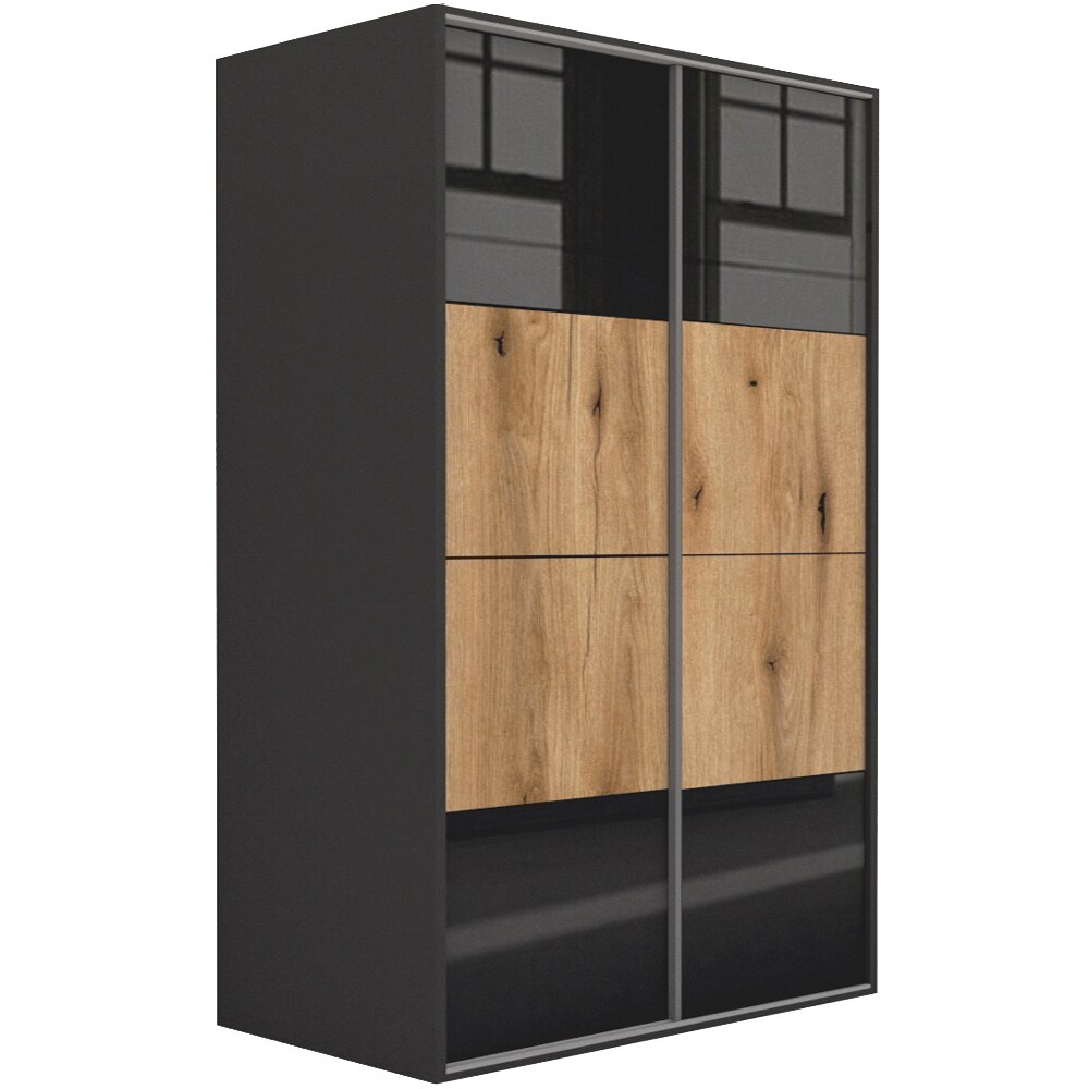 Dressing Genarom LEX C, Negru Lucios / Stejar Wotan, 171 x 240 x 66 cm