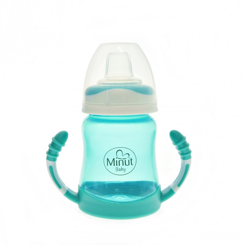 Cana anticurgere cu maner si cioc silicon 6+ verde 210 ml, Minut Baby