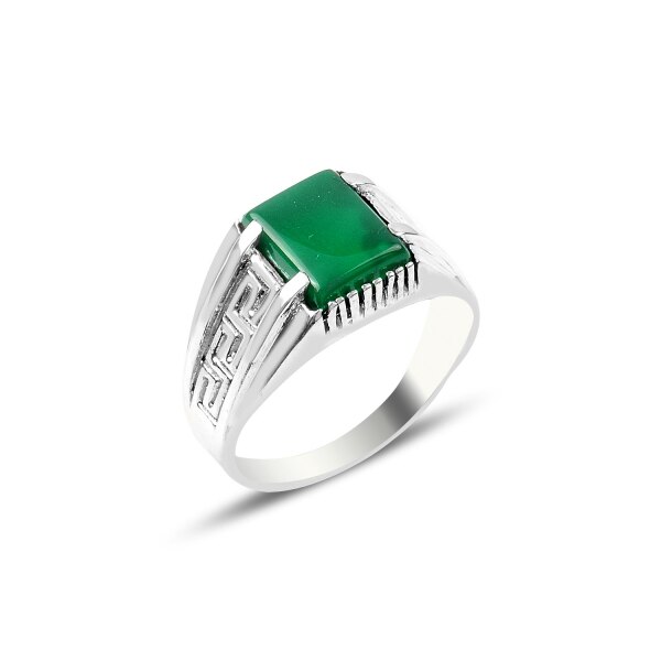 Inel argint cu agat verde 15786