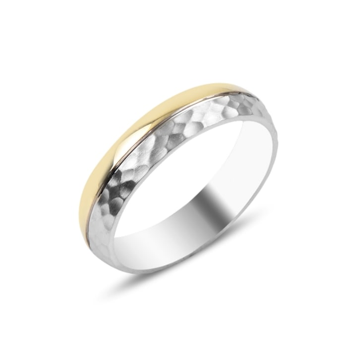 Сребърен пръстен със златна лента, родиево покритие 15869