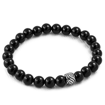 Bratara elastica cu agate negre si charm din inox Bratara elastica cu agate negre si charm din inox