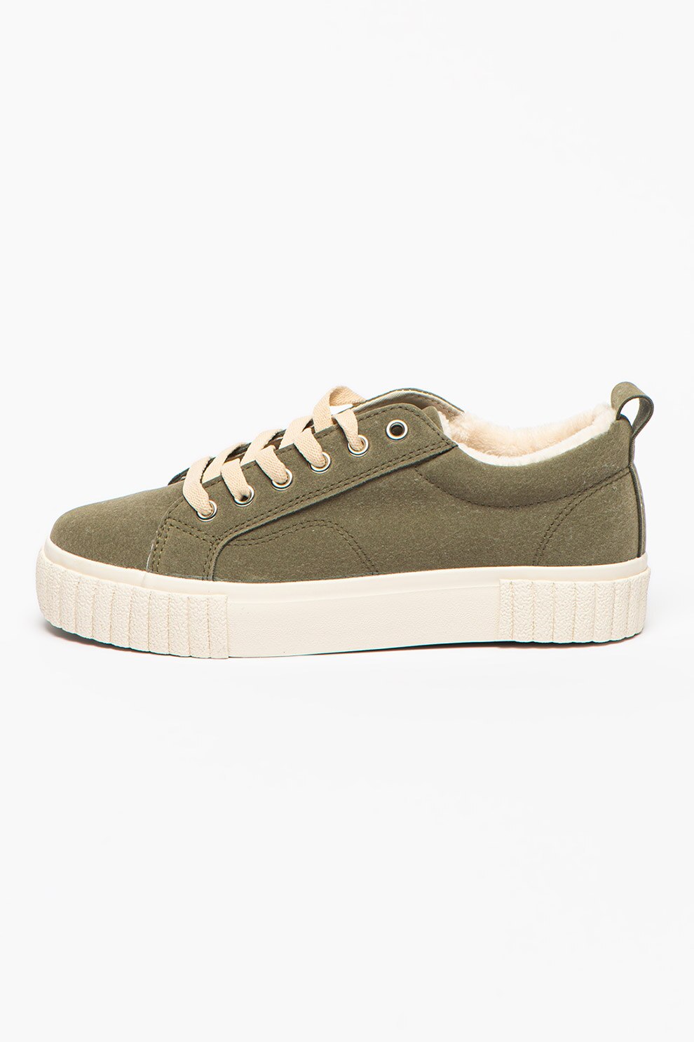 MUSK, Pantofi sport de piele intoarsa sintetica cu captuseala de blana sintetica, Verde sparanghel