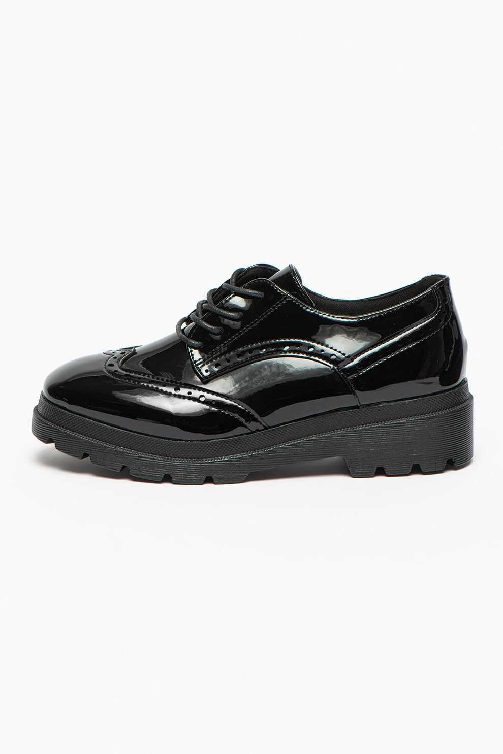 MUSK, Pantofi brogue de piele ecologica cu aspect lacuit, Negru