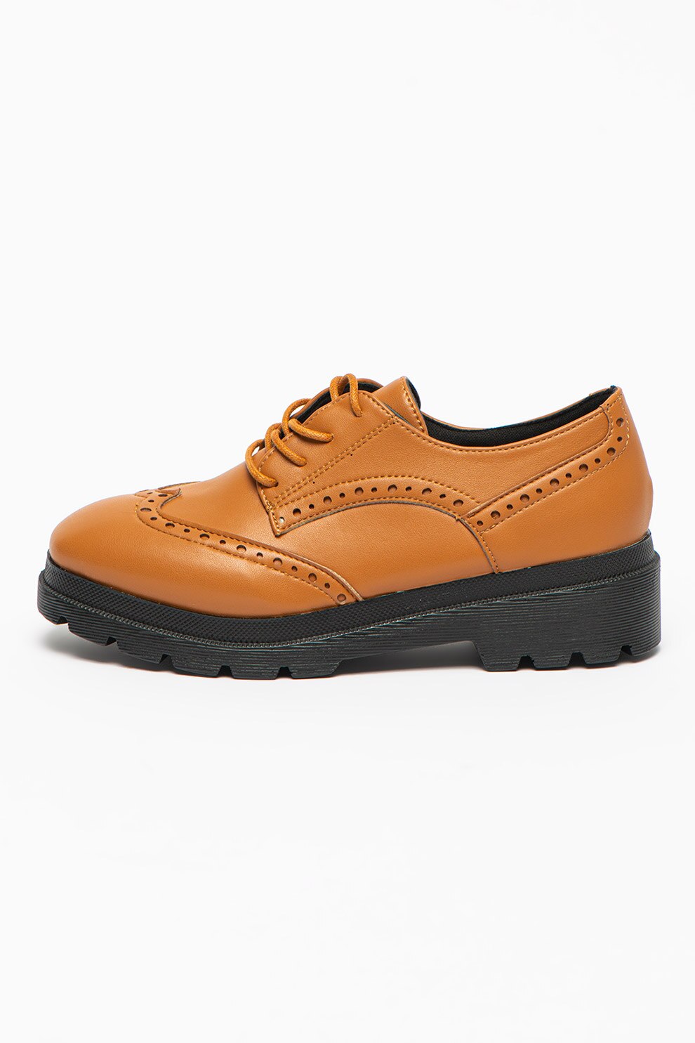 MUSK, Pantofi brogue de piele ecologica cu aspect lacuit, Scortisoara