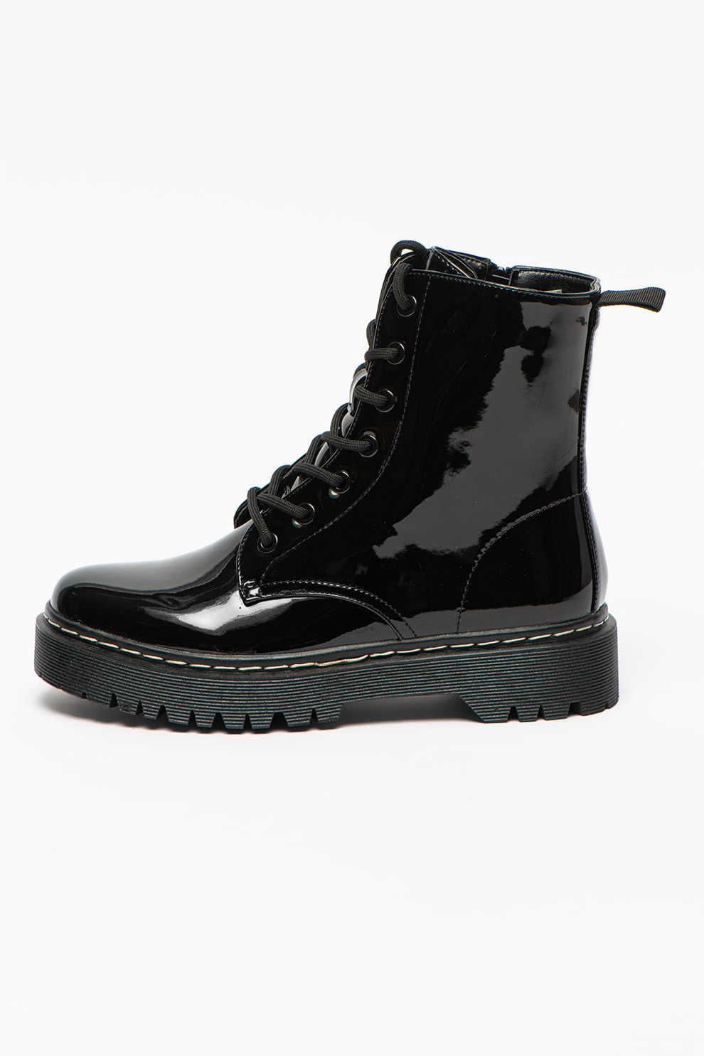 MUSK, Bocanci de piele ecologica cu aspect lacuit, Negru