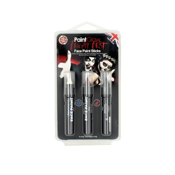 Set 3 bucati, creioane PaintGlow Fright fest HP64, 3x3.5 g, burgundi, alb si negru Set 3 bucati, creioane PaintGlow Fright fest HP64, 3x3.5 g, burgundi, alb si negru