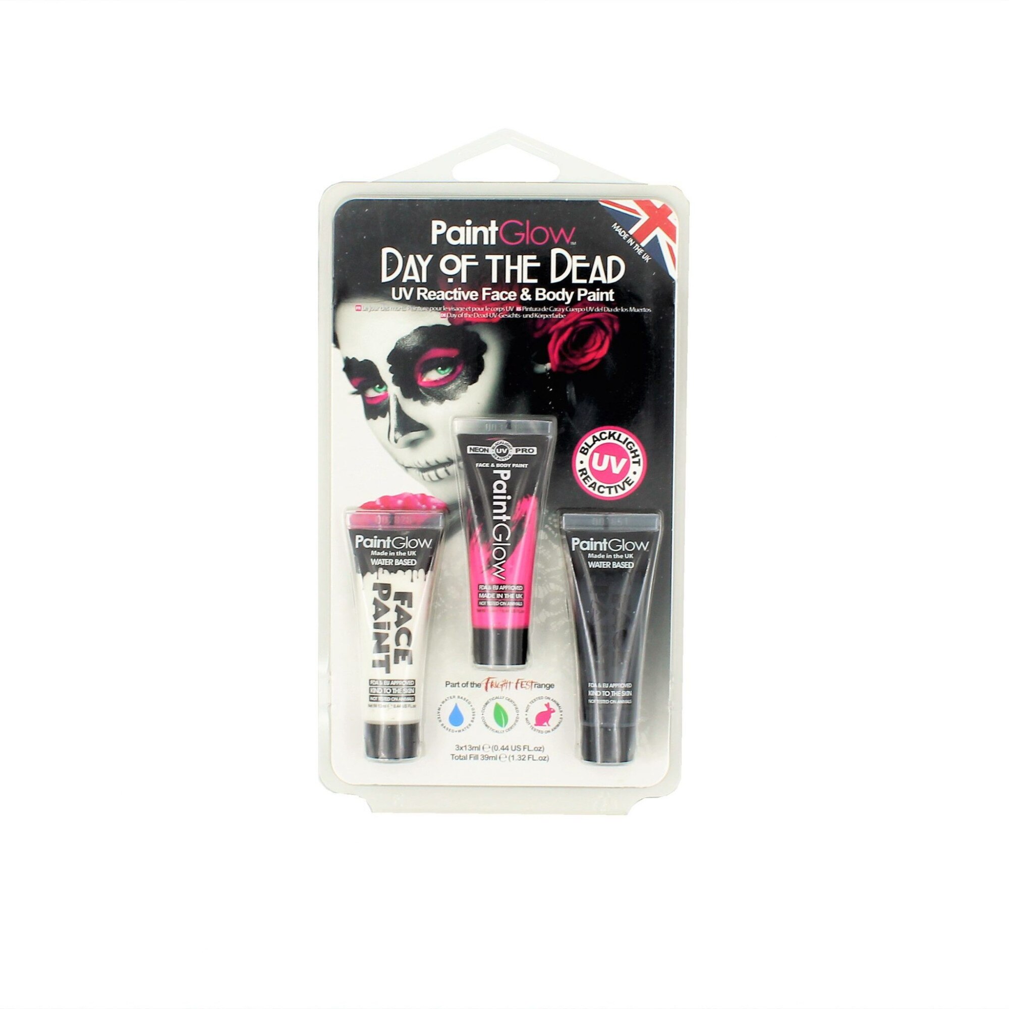 Set 3 geluri, 3x13 ml, pictura fata Day of the Dead HP65, alb, negru si roz