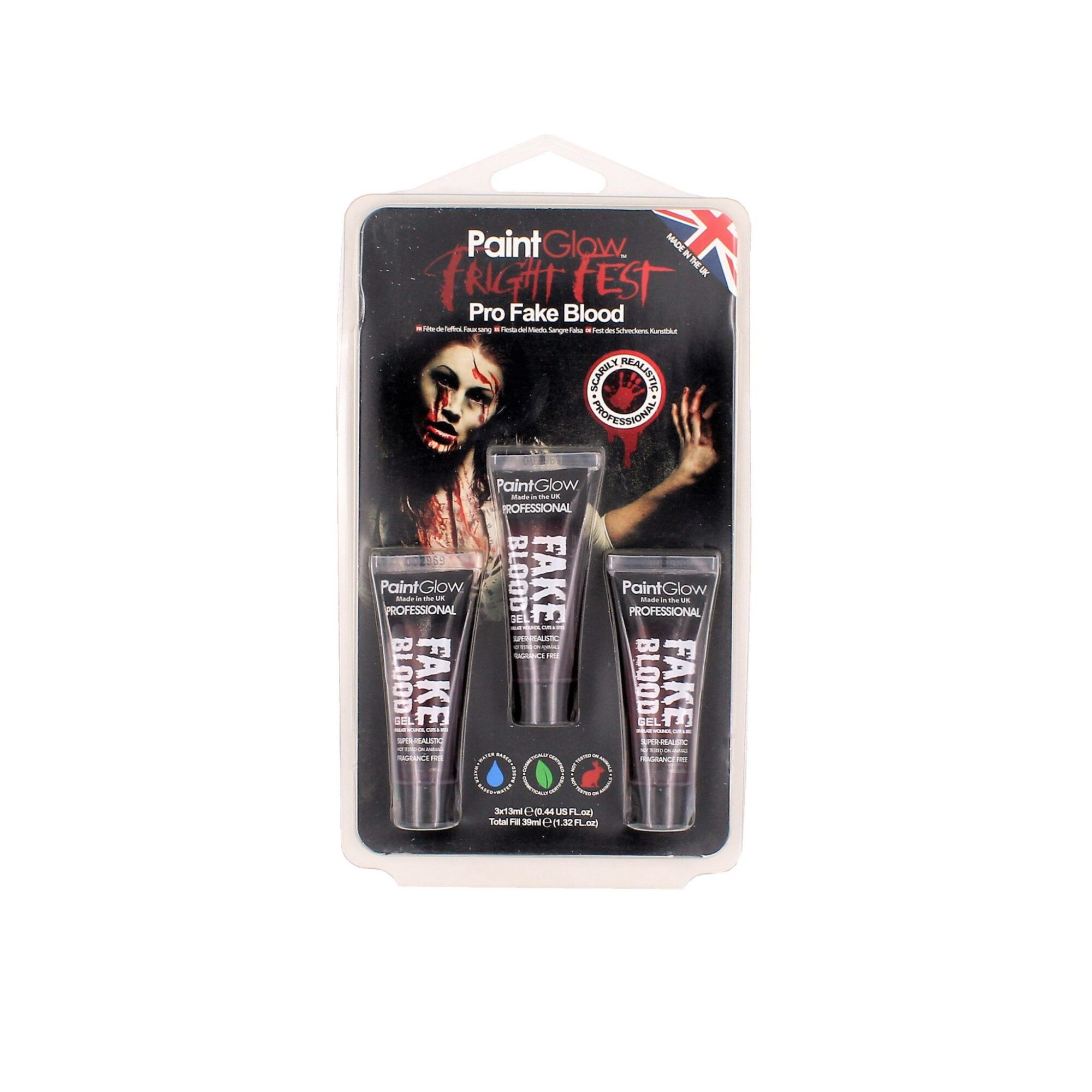 Set 3 tuburi, pictura fata, PaintGlow Pro Fake Blood HP59, rosu inchis, 3x13 ml