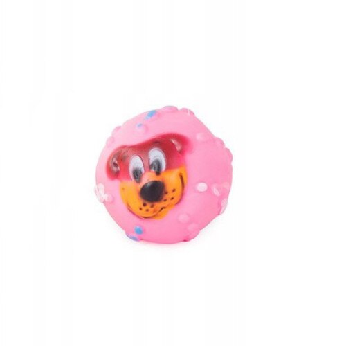 Jucarie pentru caini, Zola®, minge cu sunet si cap de catel, 6.5 cm, roz