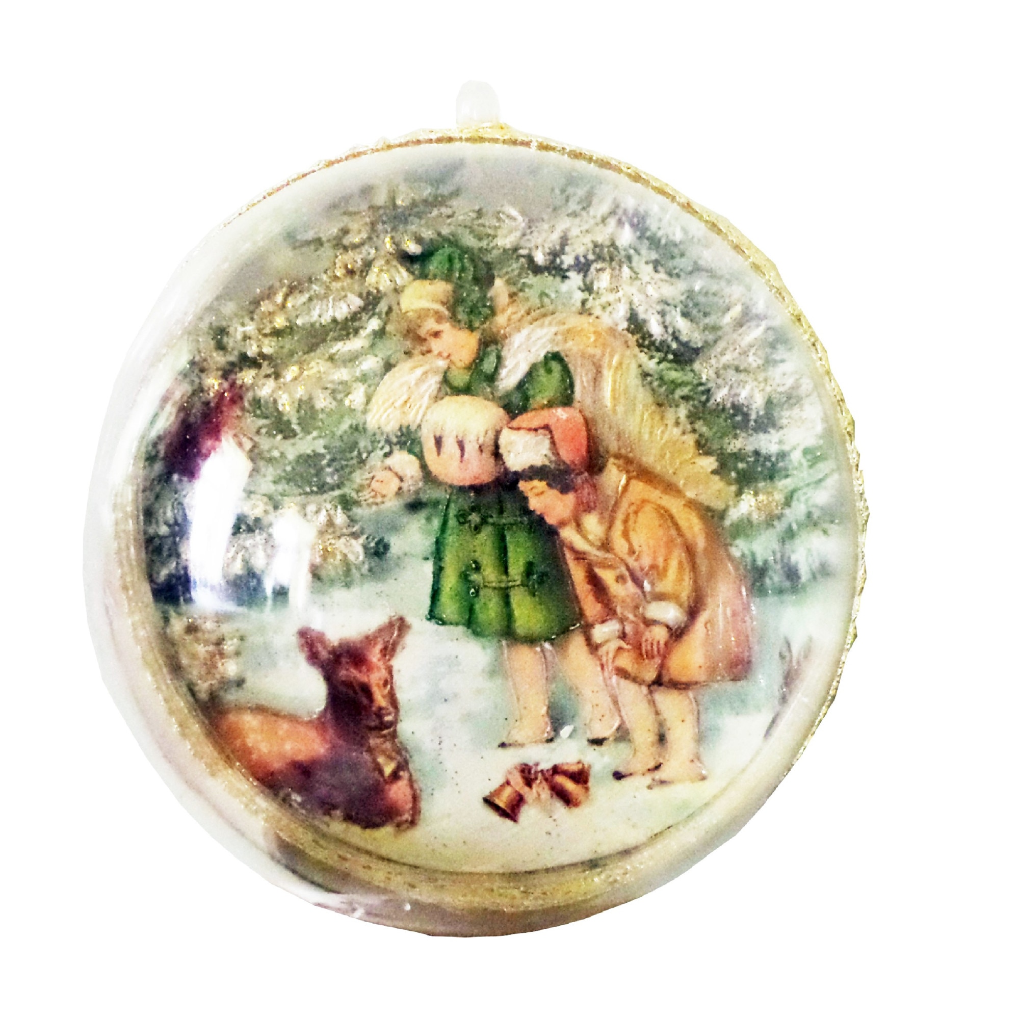 Glob de Craciun de 14 cm Fetite Retro si Caprioara