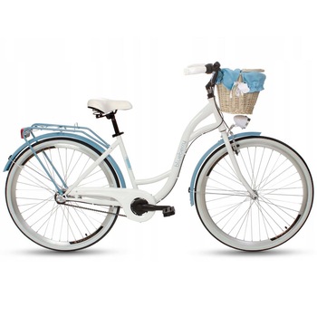 Bicicleta Vintage cu cos, Goetze, BB28_3B_BialyNieb_WBWOtel, 28 Inch, Alb/albastru Bicicleta Vintage cu cos, Goetze, BB28_3B_BialyNieb_WBWOtel, 28 Inch, Alb/albastru