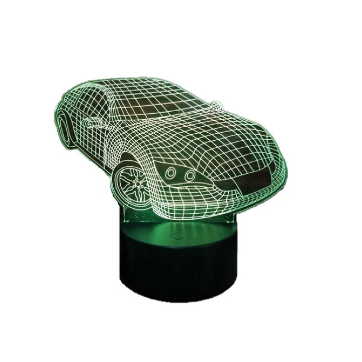 3D LED нощна лампа, кола, 7 цвята, околна светлина, USB захранване със зарядно устройство и/или 3 AA батерии