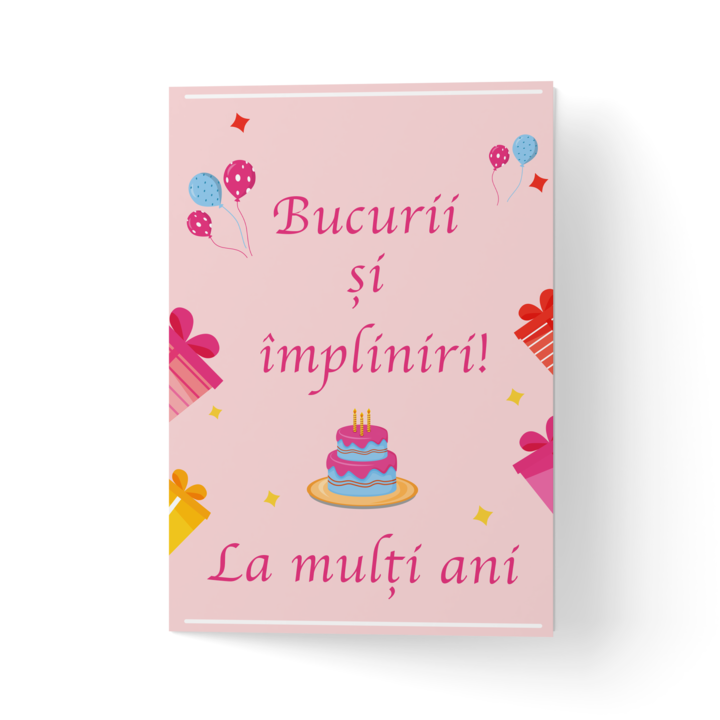 Üdvözlőlap borítékkal, prémium texturált papír - rózsaszín örömök és beteljesülések