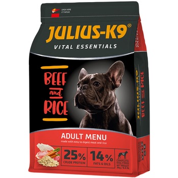 Hrana uscata pentru caini Julius K9 Adult Vital vita & orez, 3 kg Hrana uscata pentru caini Julius K9 Adult Vital vita & orez, 3 kg
