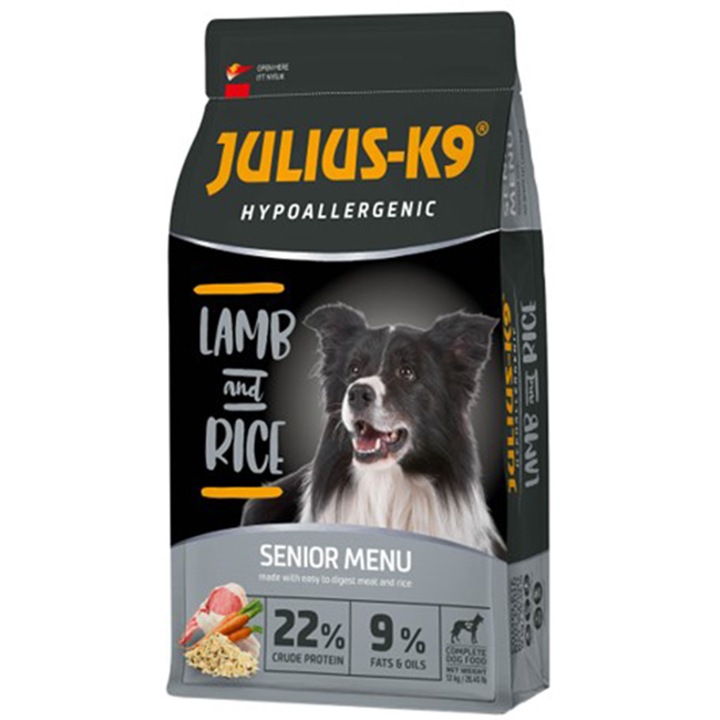 Julius K9 Senior Light Hypoal Száraz kutyatáp, bárány és rizs, 3 kg