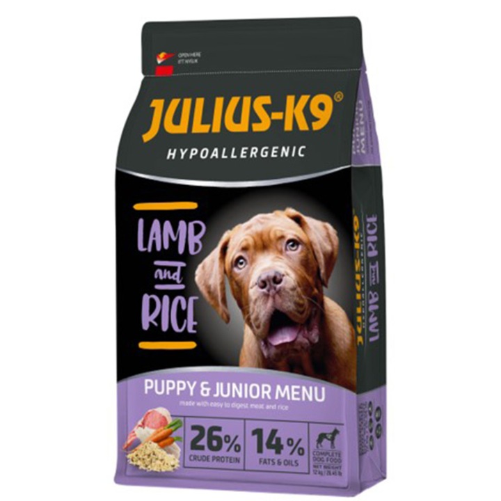 Julius K9 Puppy & Junior Hypoal, Száraz kutyatáp, bárány és rizs, 3kg