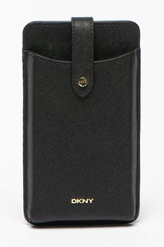 DKNY, Suport pentru telefon, de piele, cu bareta din lant, Negru DKNY, Suport pentru telefon, de piele, cu bareta din lant, Negru