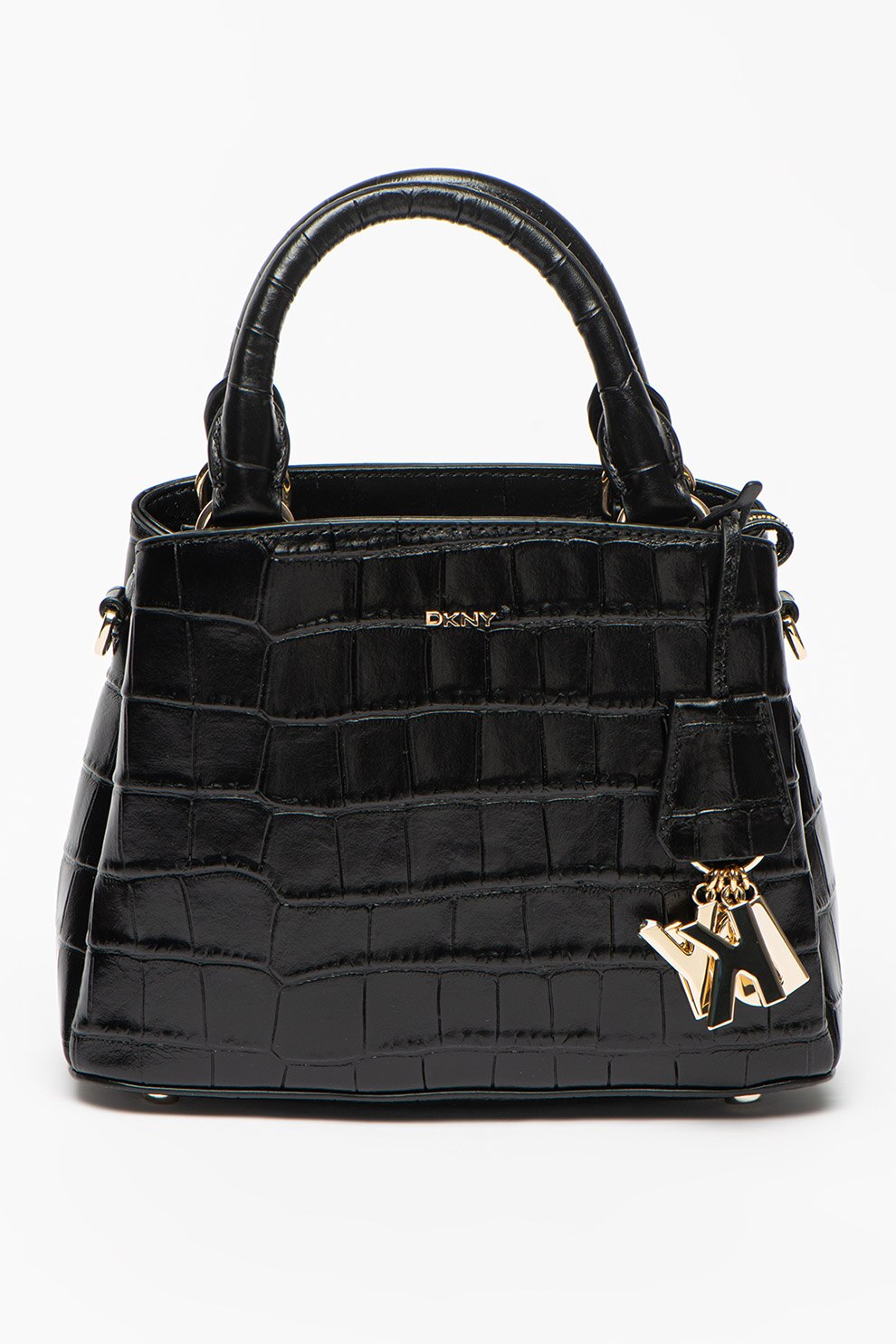 DKNY, Geanta crossbody de piele cu model piele de crocodil, Negru