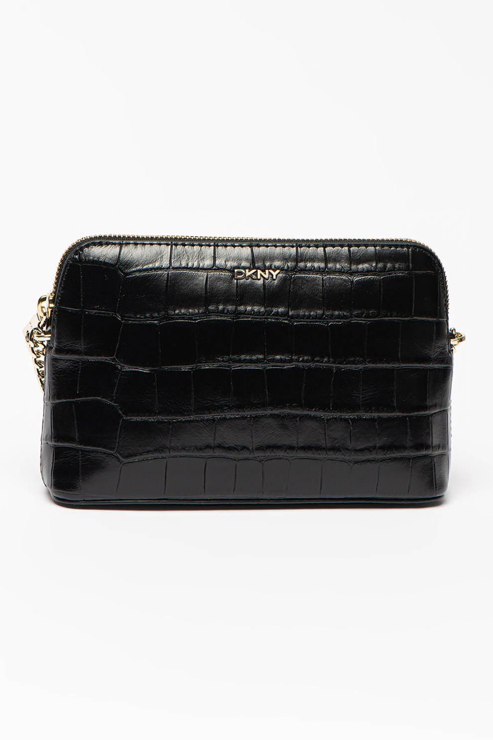 DKNY, Geanta crossbody de piele cu model piele de crocodil, Negru