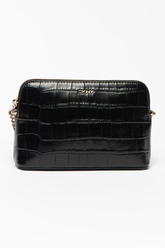 DKNY, Geanta crossbody de piele cu model piele de crocodil, Negru DKNY, Geanta crossbody de piele cu model piele de crocodil, Negru