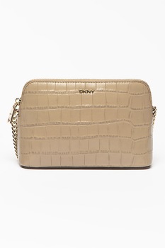 DKNY, Geanta crossbody de piele cu model piele de crocodil, Maro taupe deschis DKNY, Geanta crossbody de piele cu model piele de crocodil, Maro taupe deschis