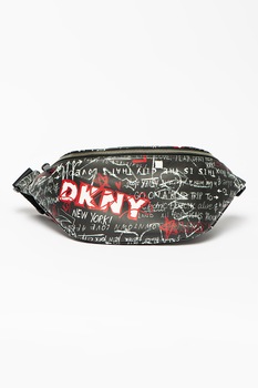 DKNY, Borseta de piele ecologica cu model logo, Negru/Alb/Rosu DKNY, Borseta de piele ecologica cu model logo, Negru/Alb/Rosu