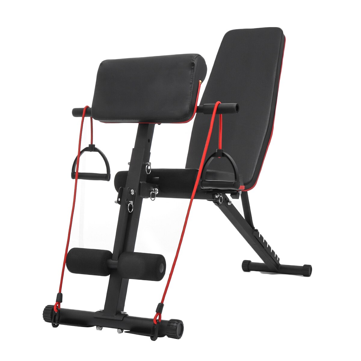 Banca de forta inclinata Insma, spatar reglabil, 2 benzi de cauciuc, Negru