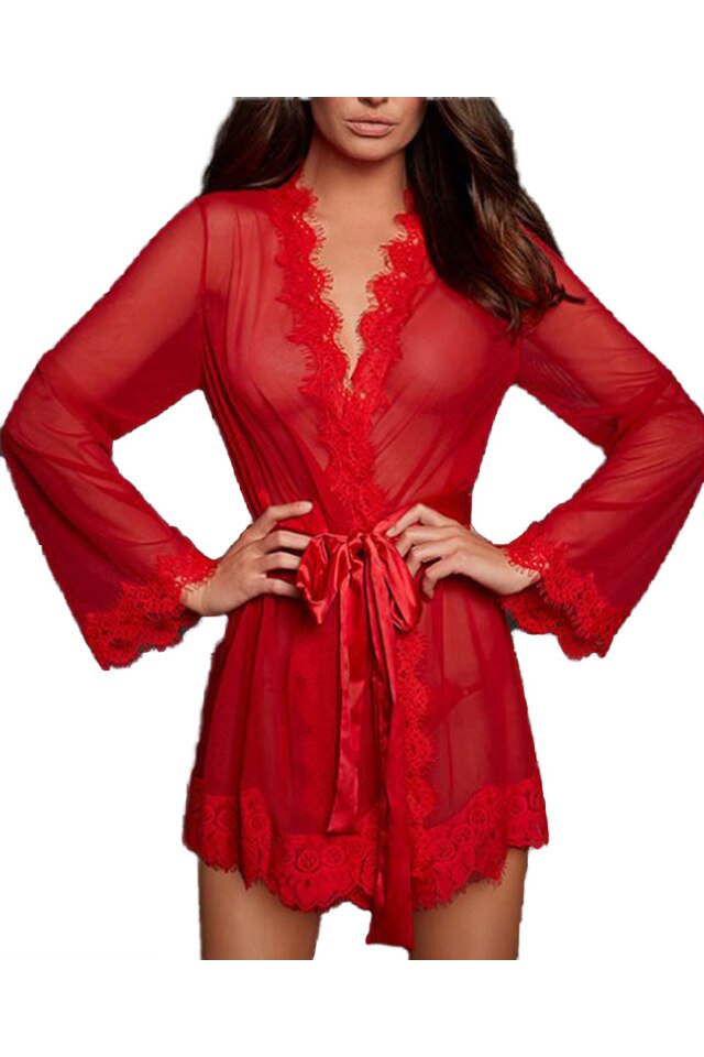 Halat de baie transparenta, tanga, Rosu, O marime