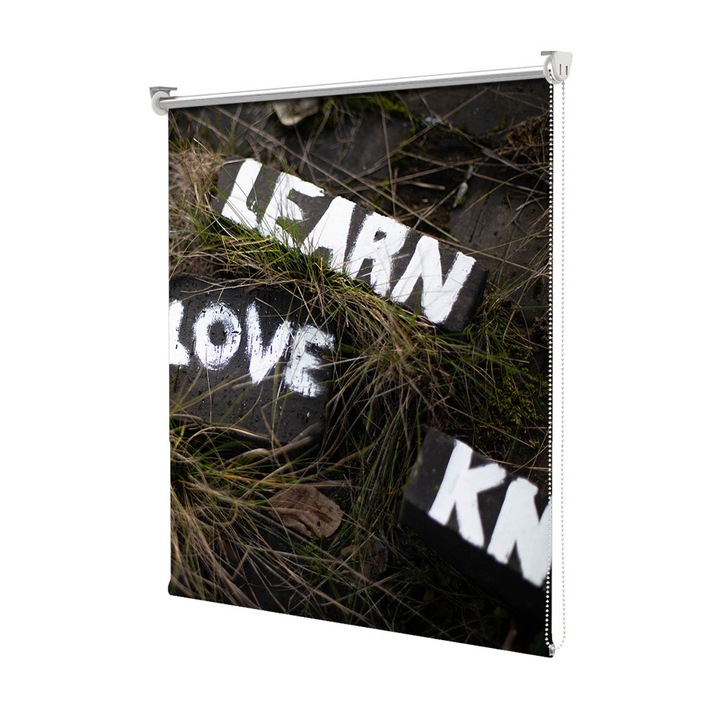 Roleta Art Shade tip Jaluzea cu Rulou si sistem inclus, Art Star, Learn, love, Mesaje, Decoratiuni, Latime 105 cm x Inaltime 130 cm